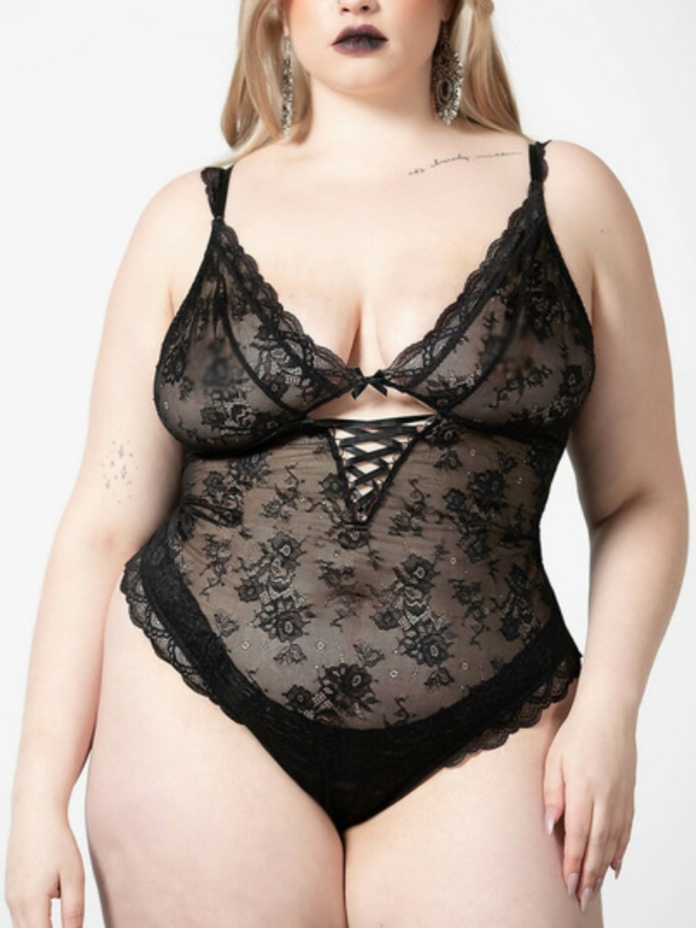 Killstar Black Lace Crisscross Bodysuit